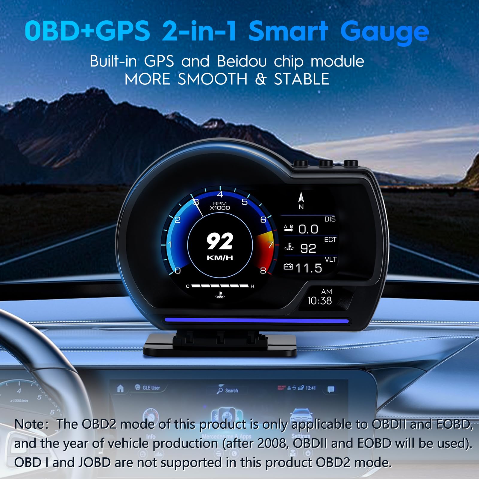 Ofeace HUD gauge dashboard reading shows real-time speed and RPM at a glance