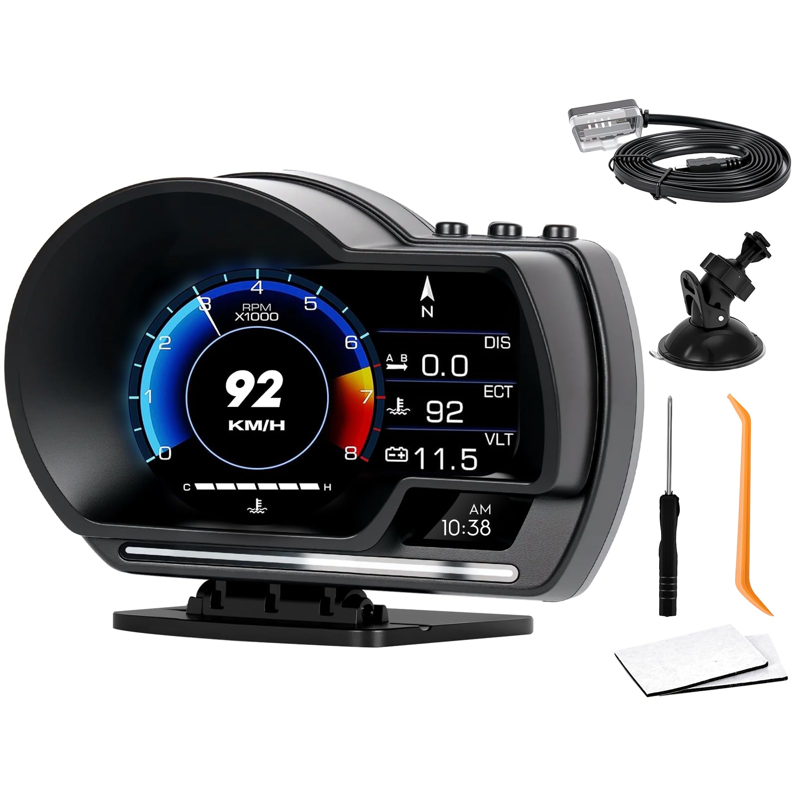 Ofeace OBD2 gauge display front view with clear HUD readout for safe driving