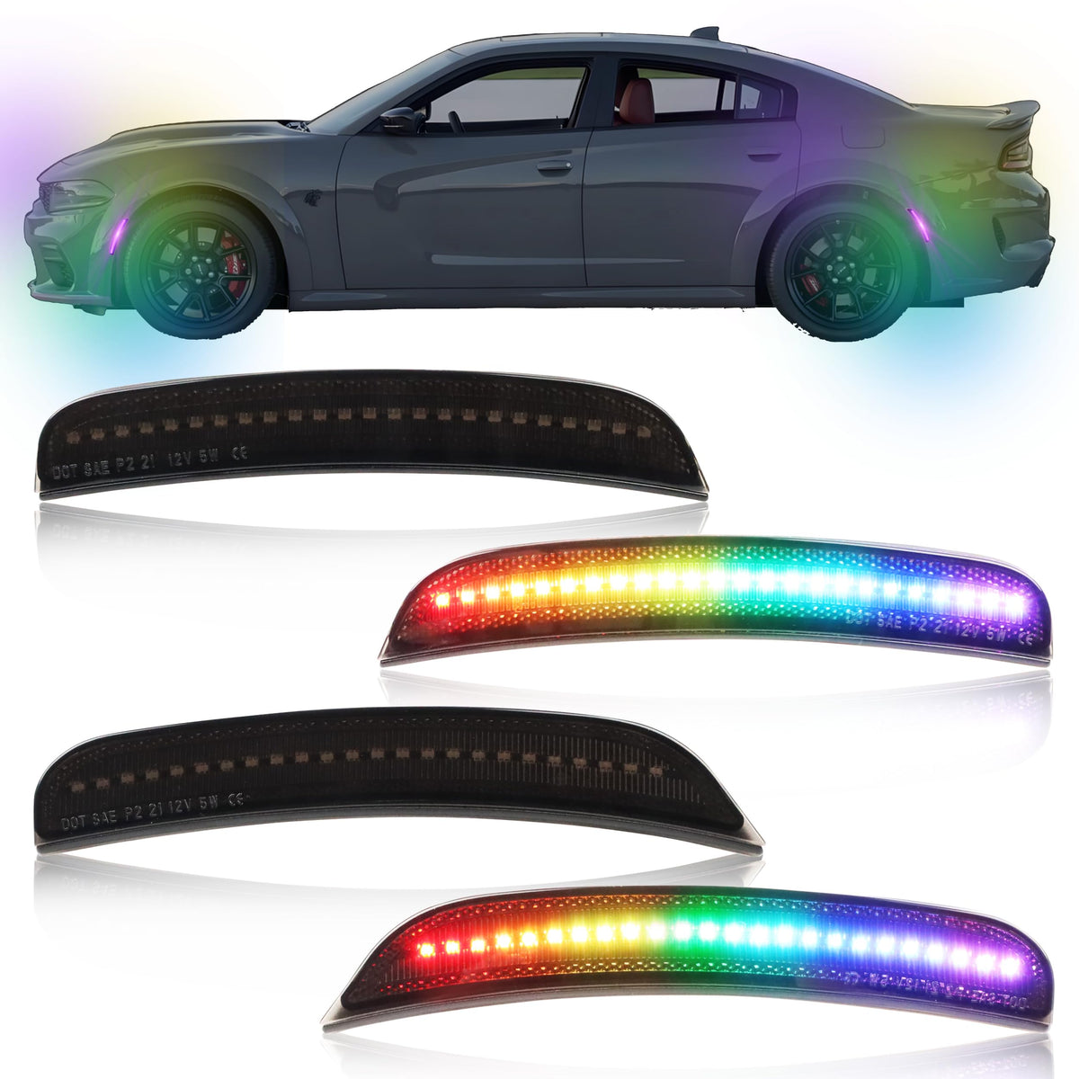 OFFKAT RGB side marker front view with smoked lens boosts visibility and style