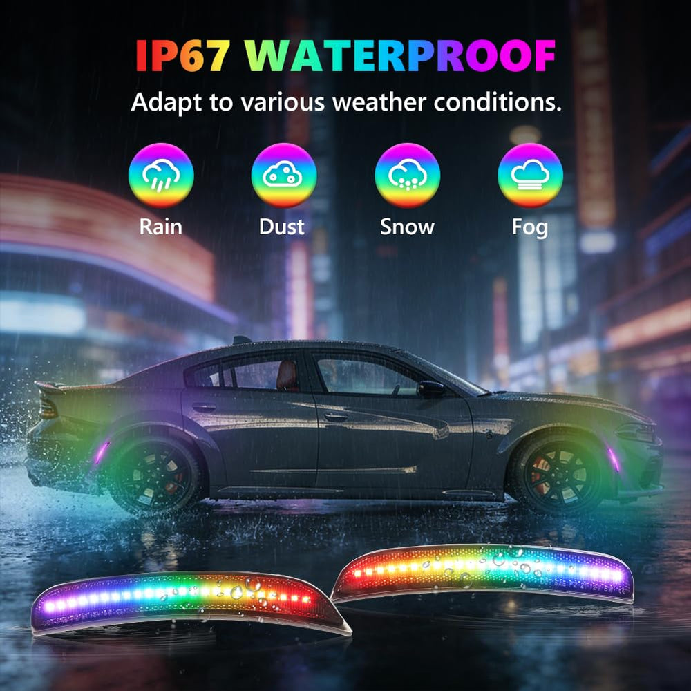 OFFKAT RGB side marker installed in Dodge Charger for in-car use