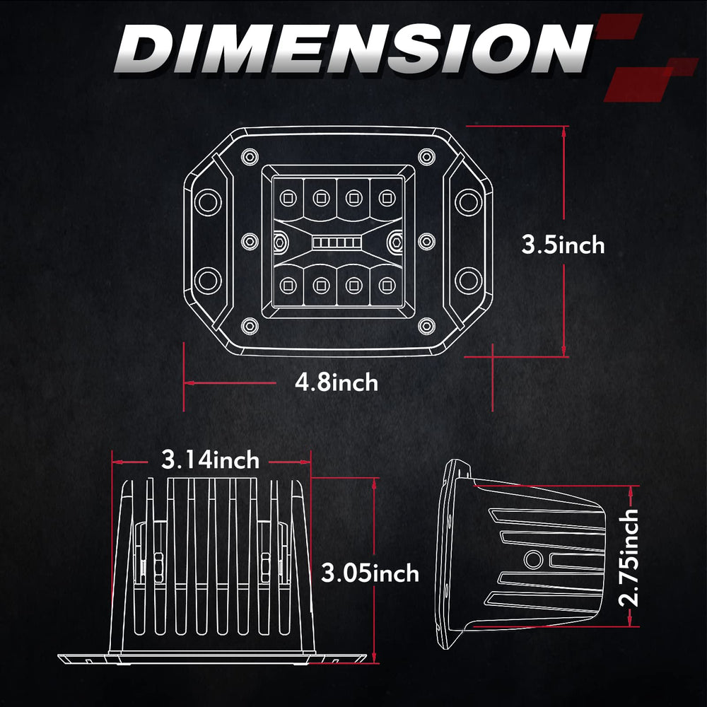 OFFROADTOWN flush mount LED Pod wide flood and center spot beam for improved forward visibility