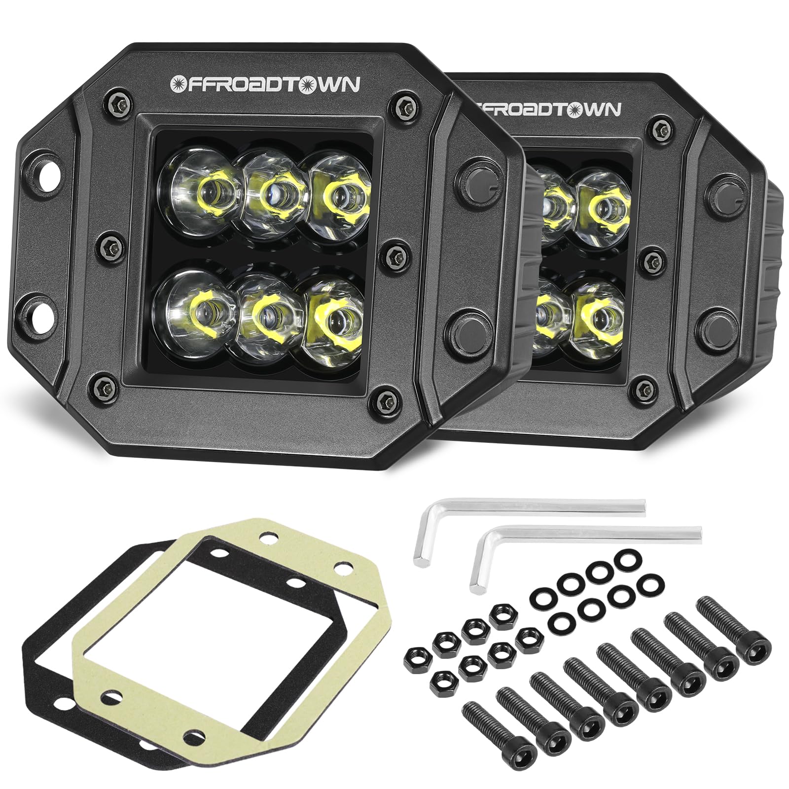 OFFROADTOWN flush mount LED pods front view for strong forward illumination on night drives