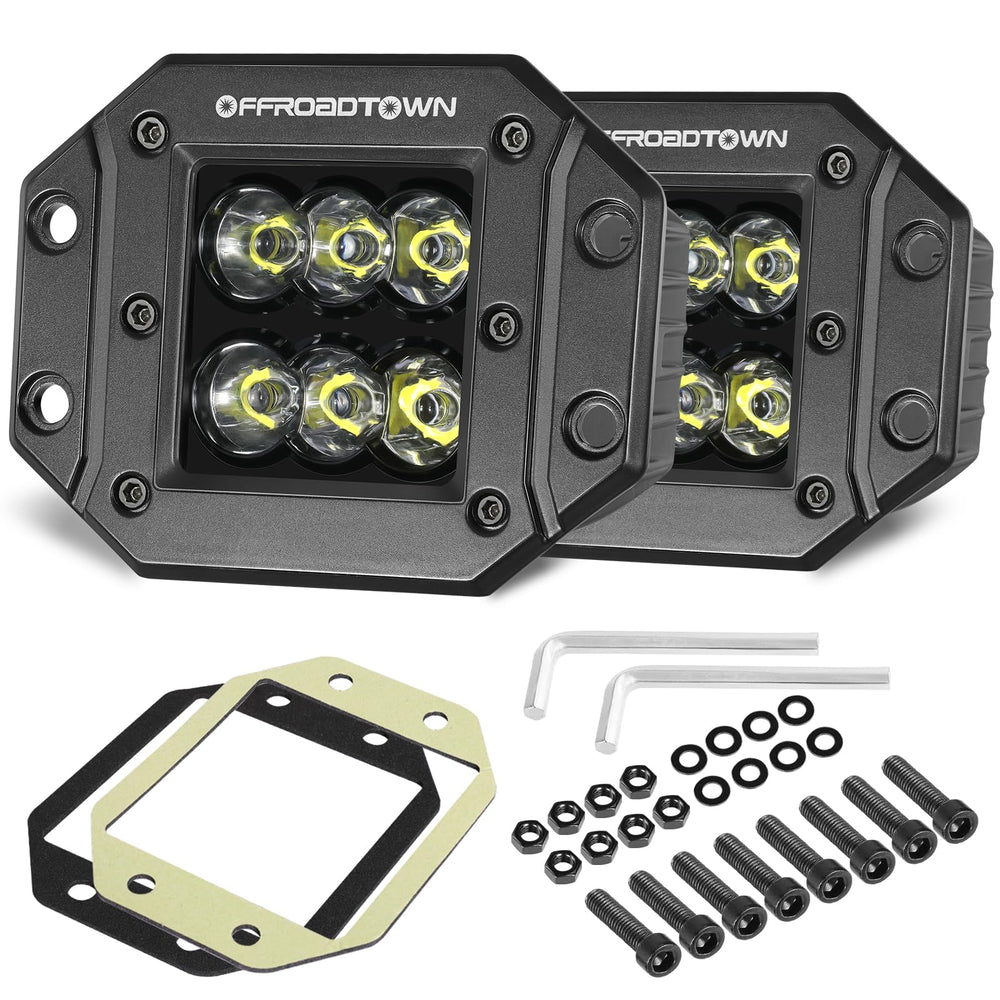 OFFROADTOWN flush mount LED pods front view for strong forward illumination on night drives