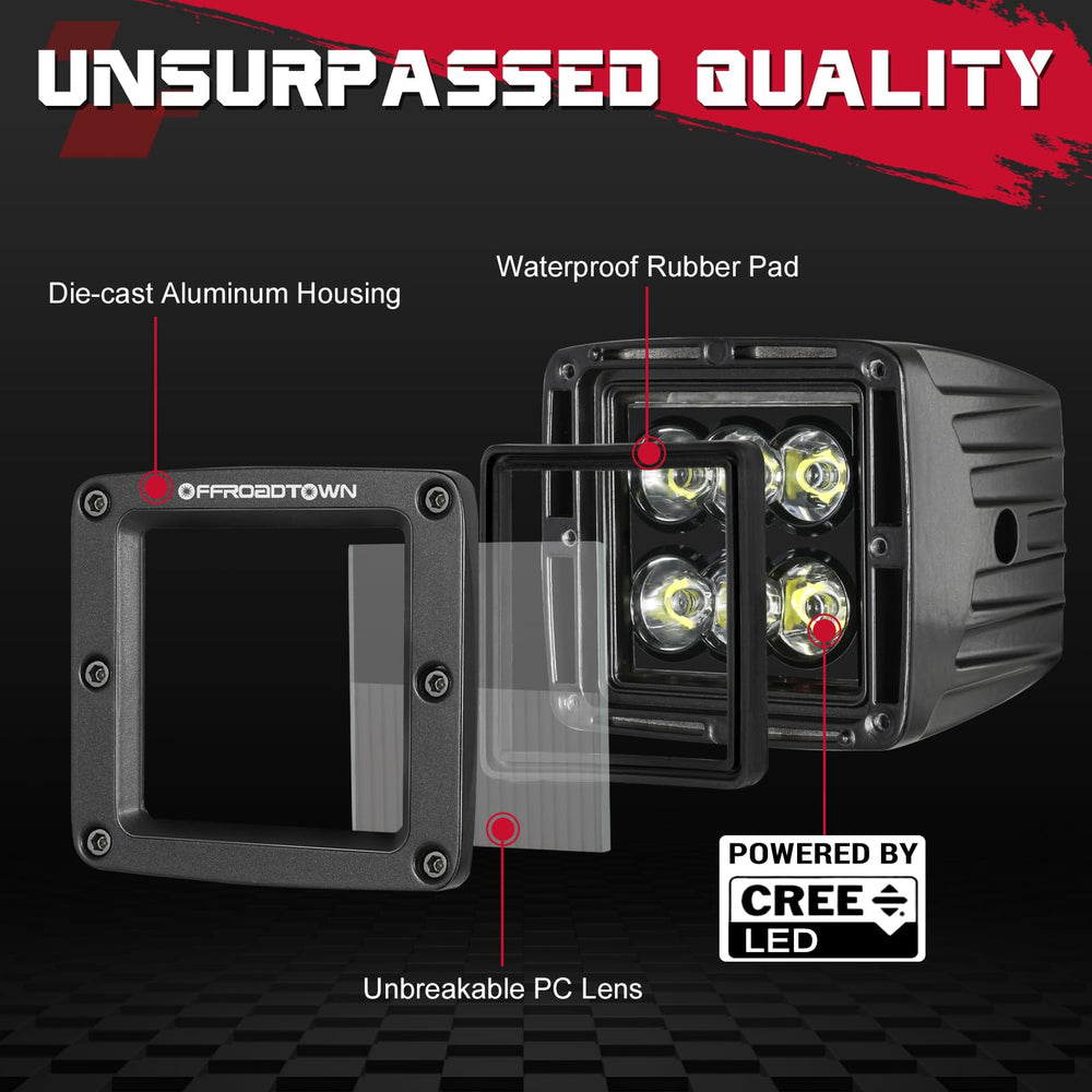 OFFROADTOWN LED Cubes beam pattern with flood and spot combination