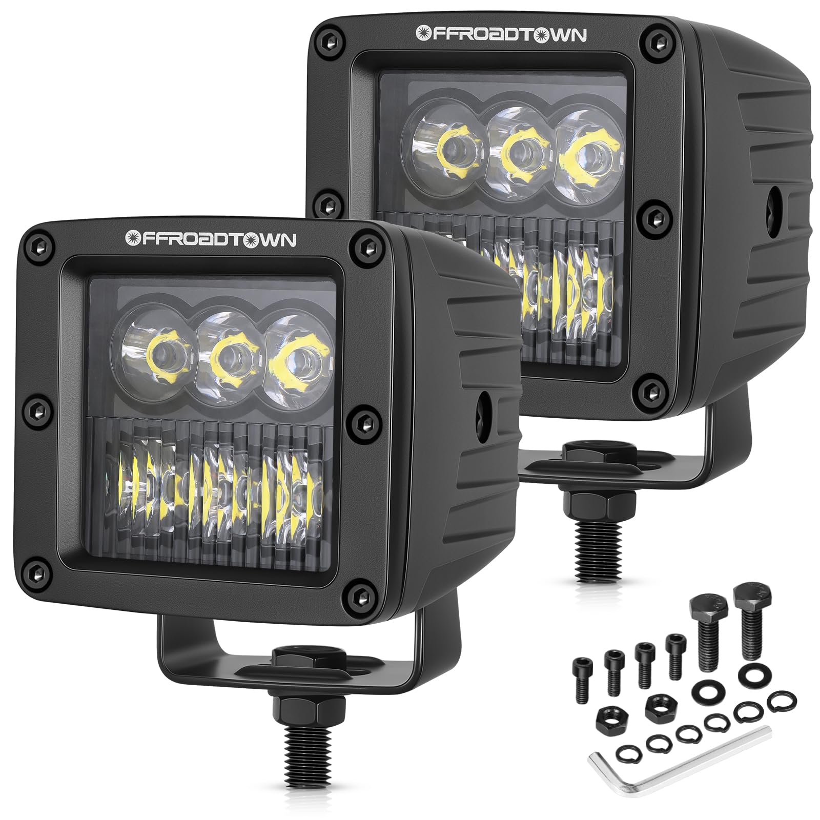 OFFROADTOWN LED Cubes front view showing compact power for night driving