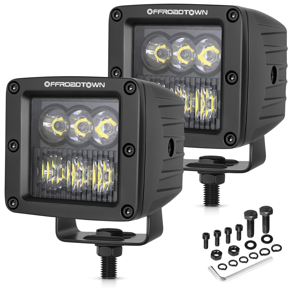 OFFROADTOWN LED Cubes front view showing compact power for night driving