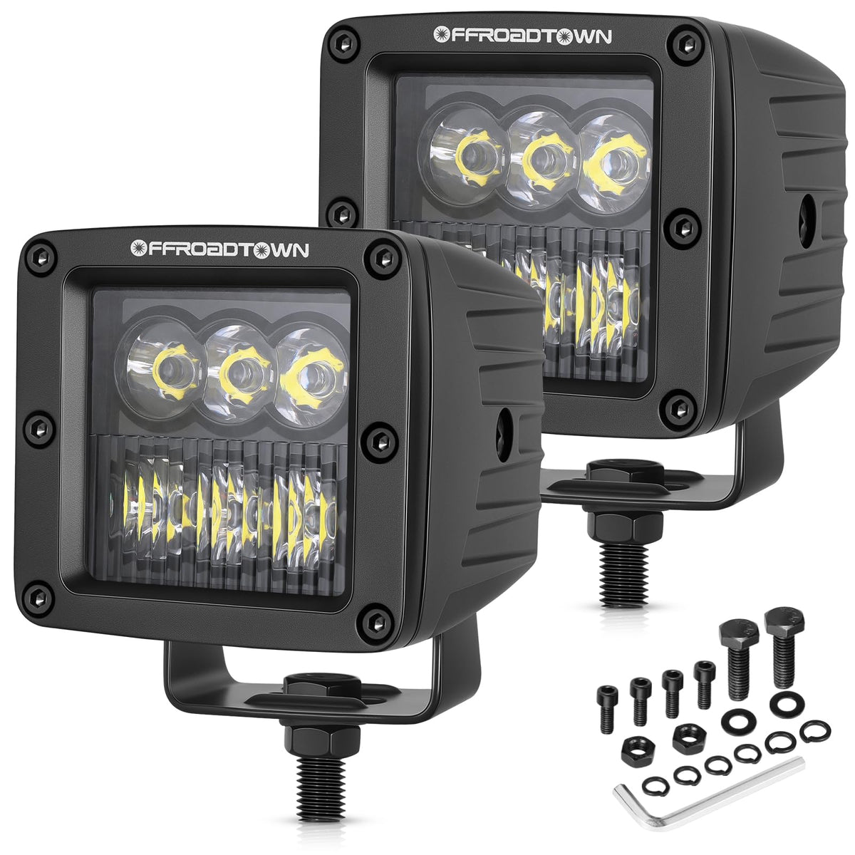 OFFROADTOWN LED Cubes front view showing compact power for night driving