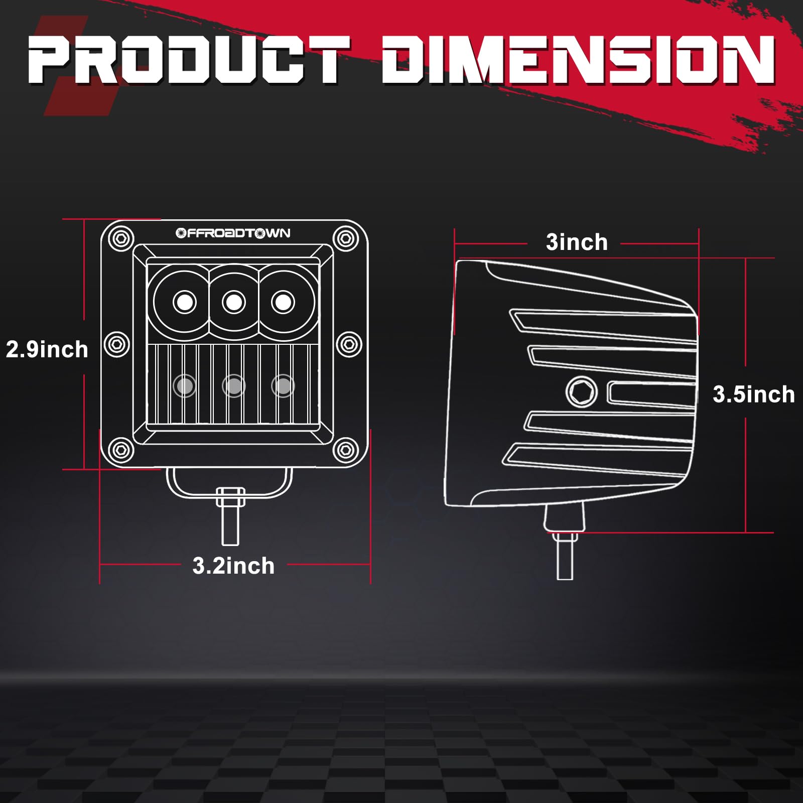 OFFROADTOWN LED Cubes side angle highlighting rugged housing for off-road use
