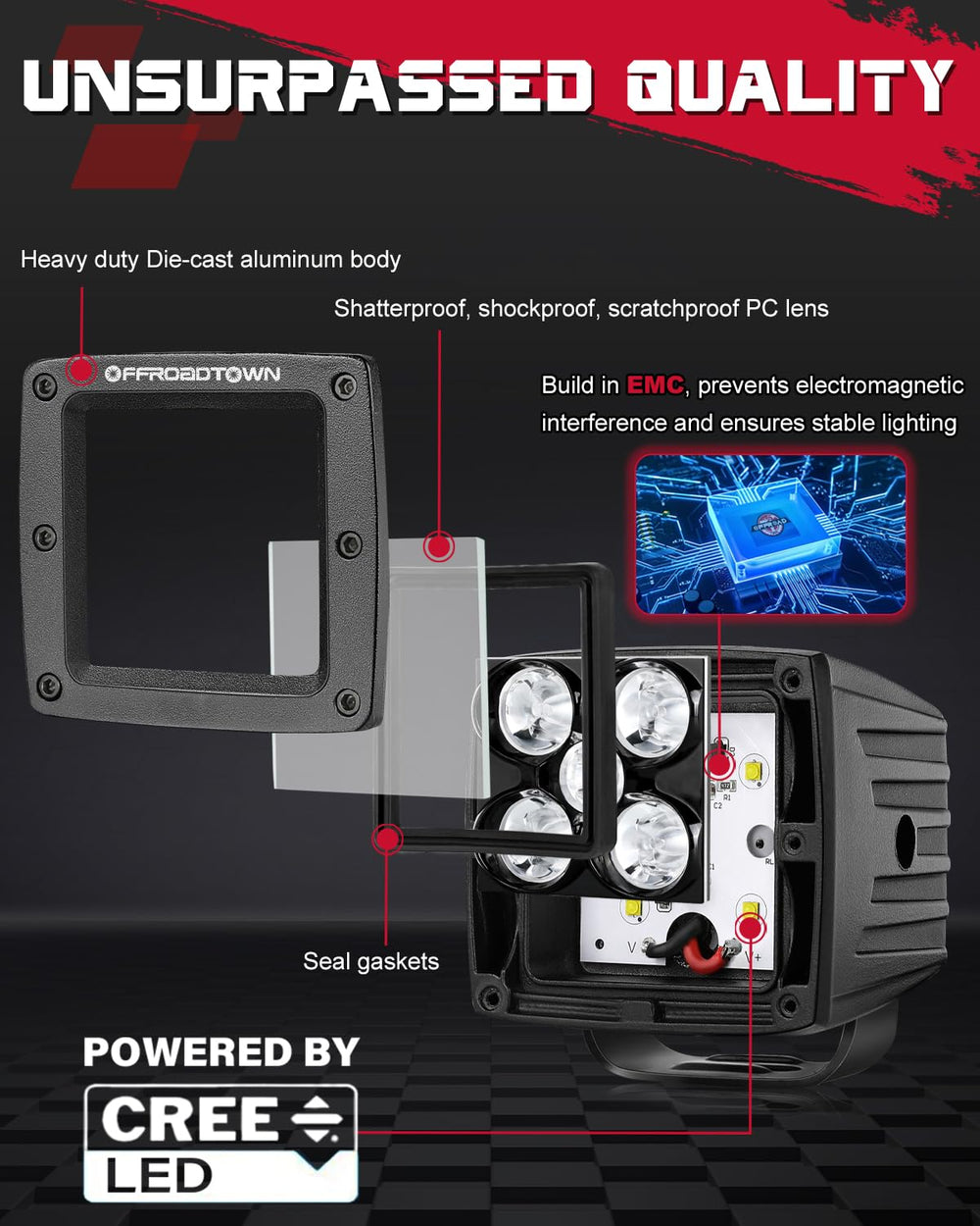 OFFROADTOWN LED Cubes ditch light improves wide off-road visibility
