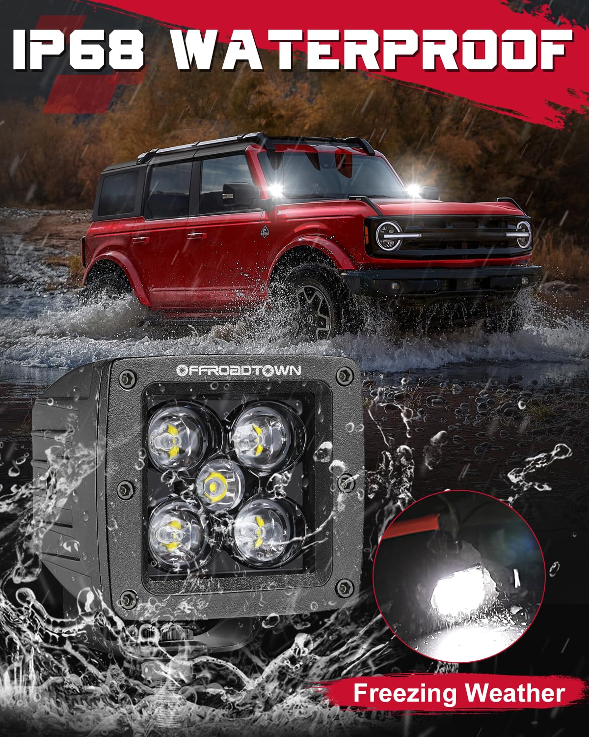 OFFROADTOWN LED Cubes fog light cuts through mist with focused beam