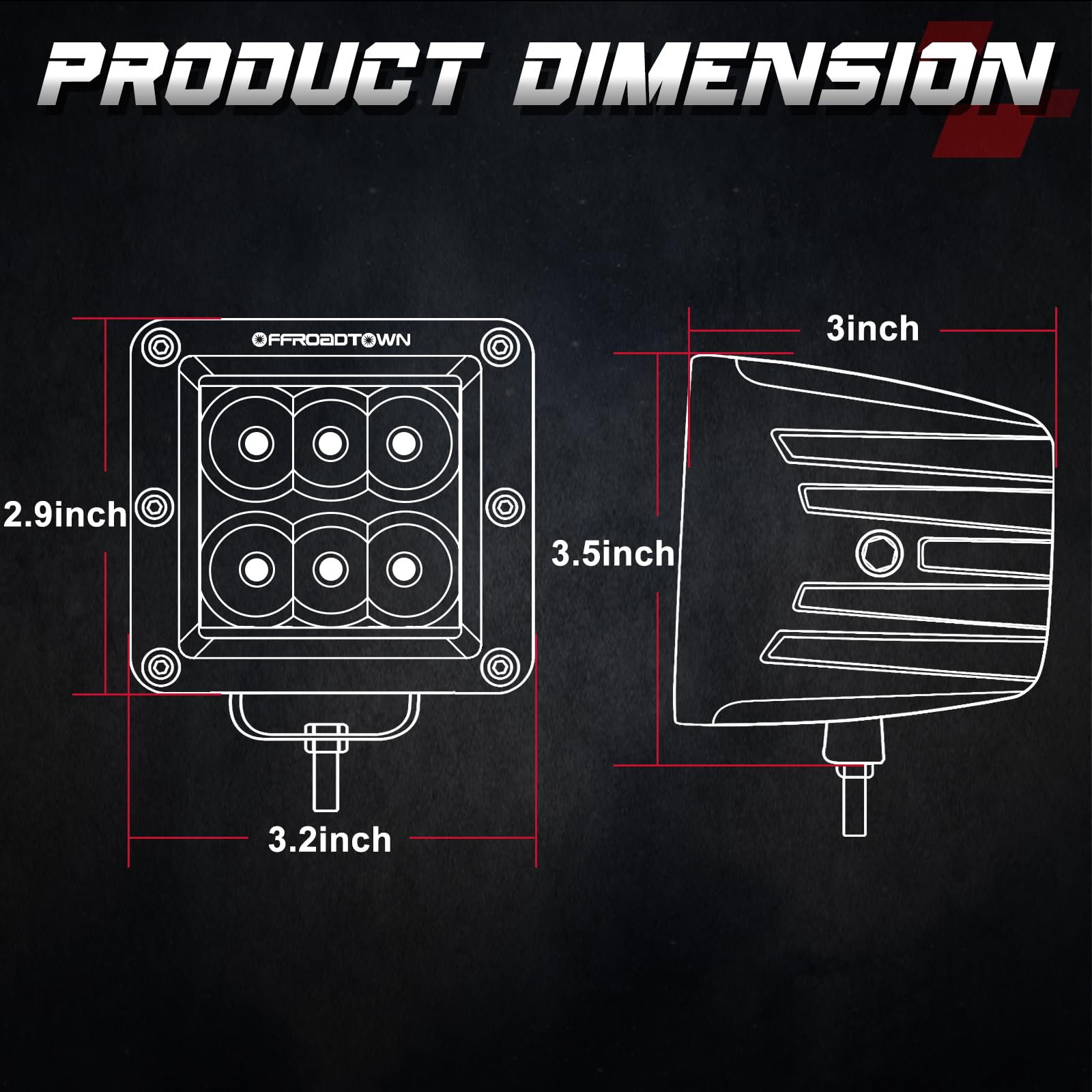 OFFROADTOWN LED Cubes cooling-fin design for durability