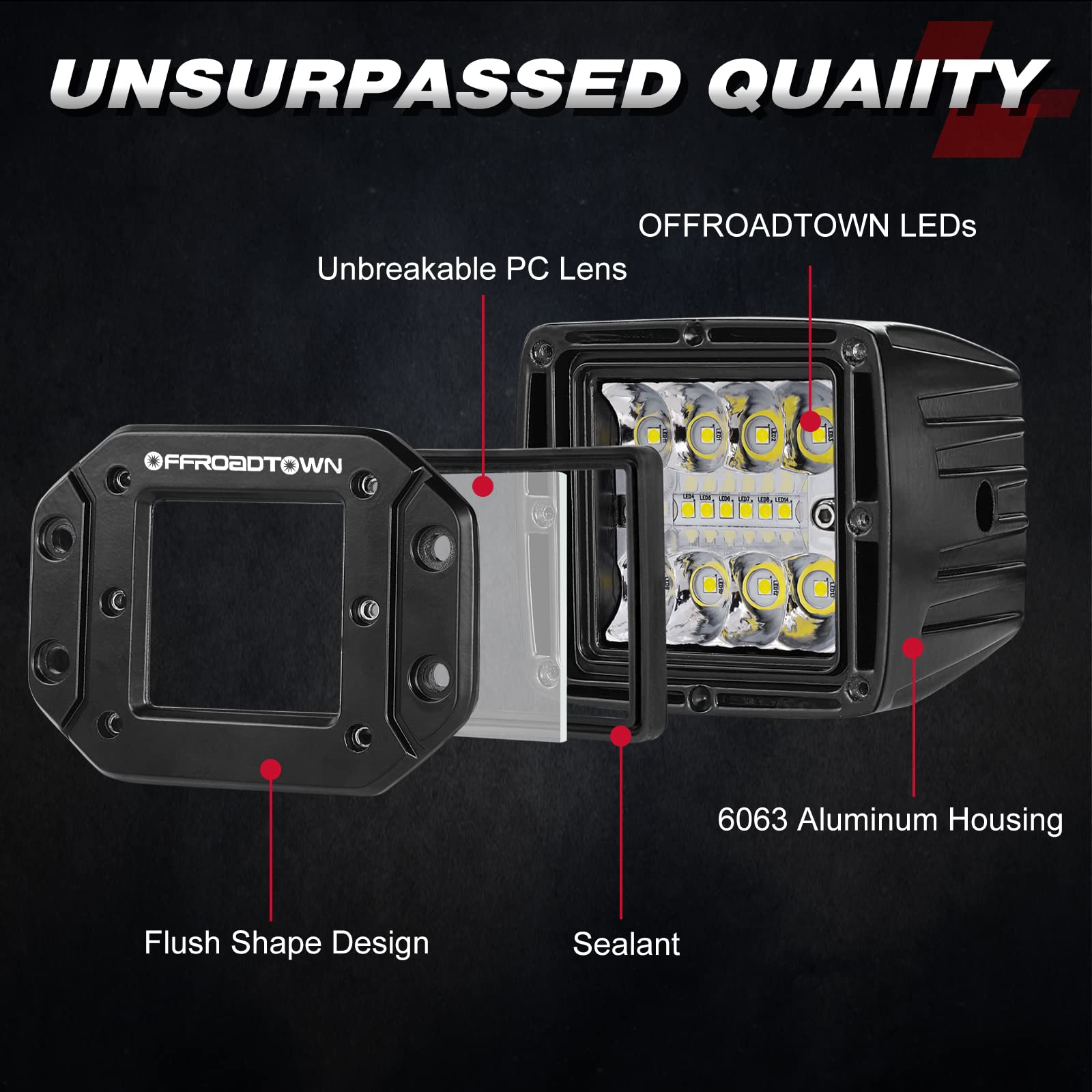 OFFROADTOWN 6000K bright white LED pod delivering clear night illumination