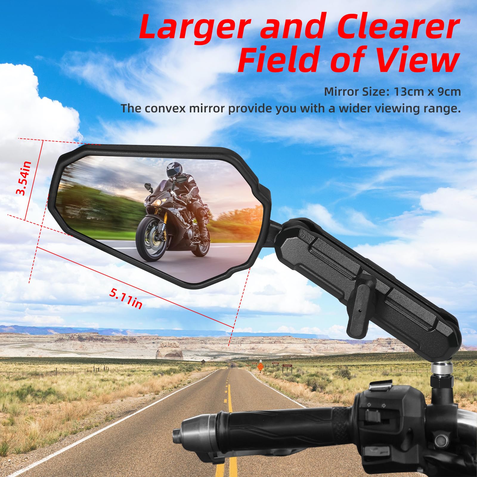 OFIG Adventure convex mirrors deliver a wider, clearer rear view for safer riding.