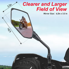 OFIG ATV mirror showing 7-8 inch clamp compatibility