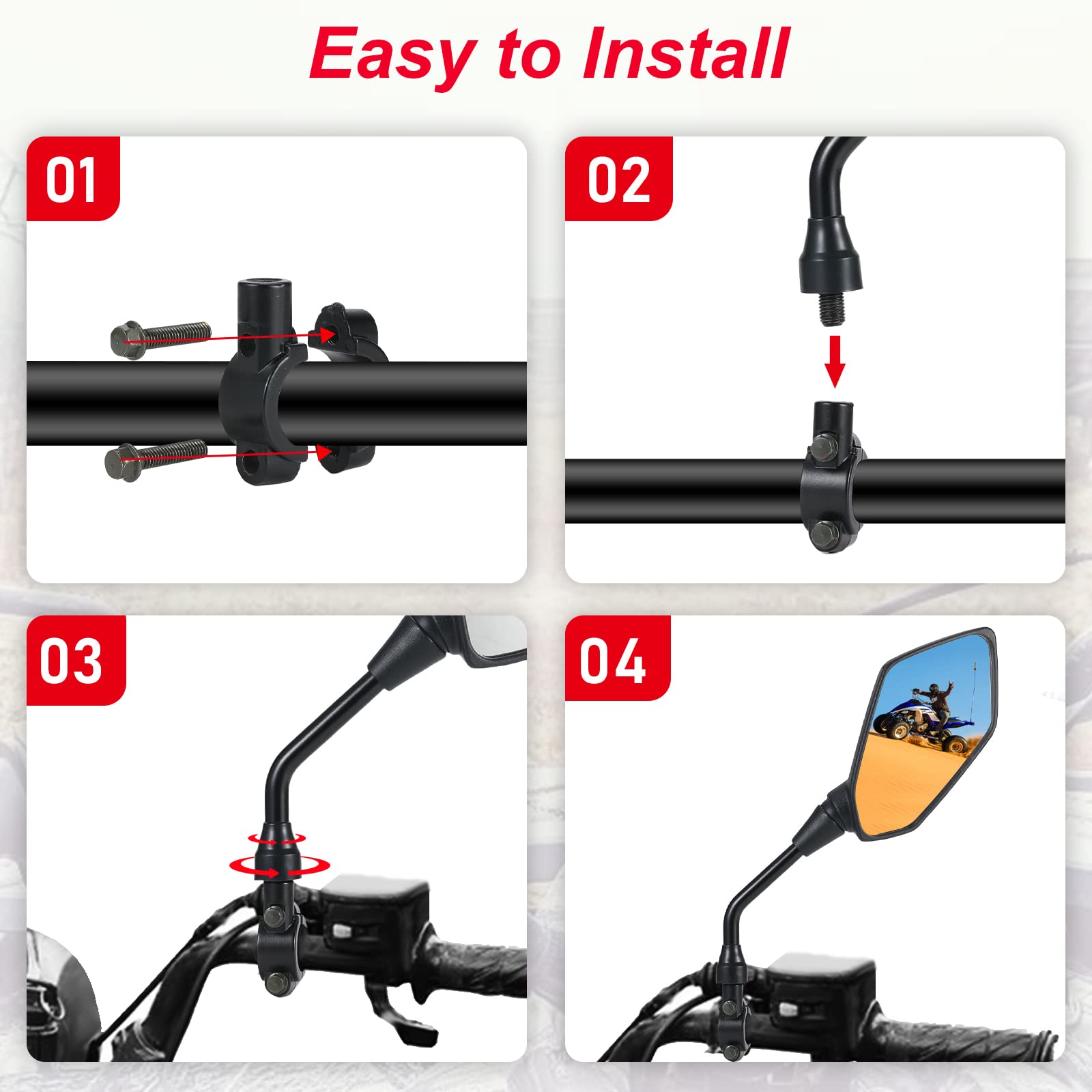 OFIG mirrors enhance rear visibility across motorcycles, ATVs, and snow vehicles