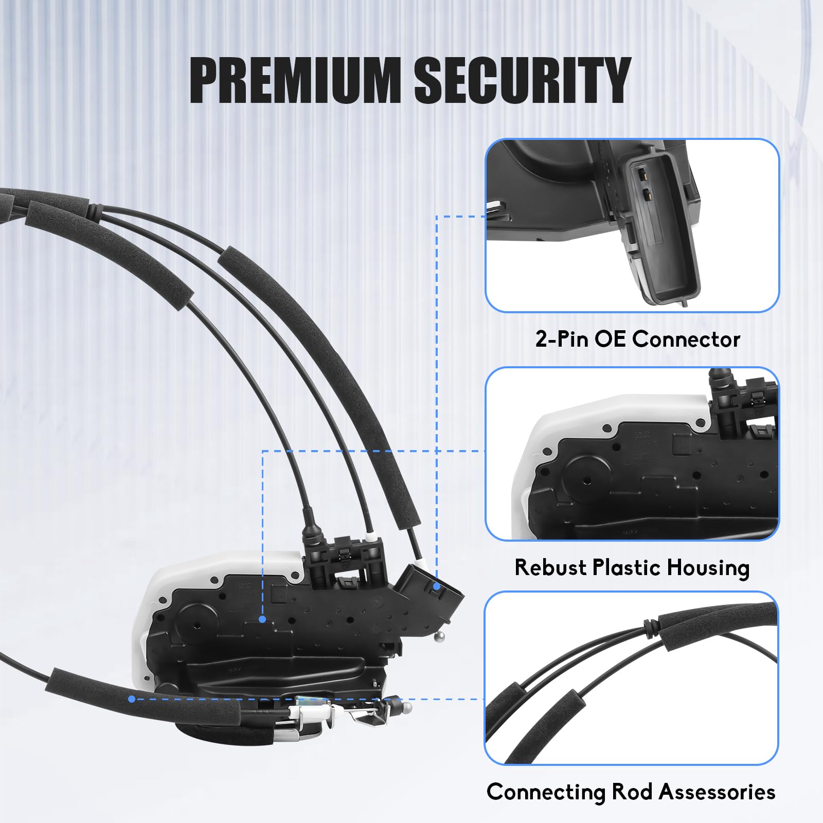OGATOO rear door lock mechanism inside highlights OEM-style compatibility.
