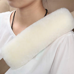 OGLAND seatbelt pad cream white, plush wool comfort on the road