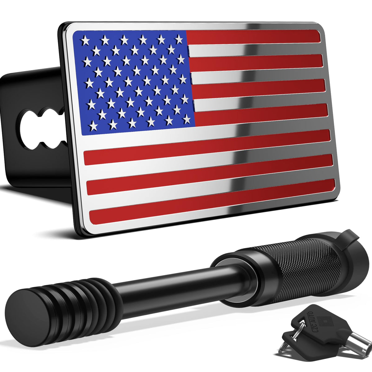 OGYE American flag hitch cover for 2-inch receivers adds patriotic flair while protecting your hitch.