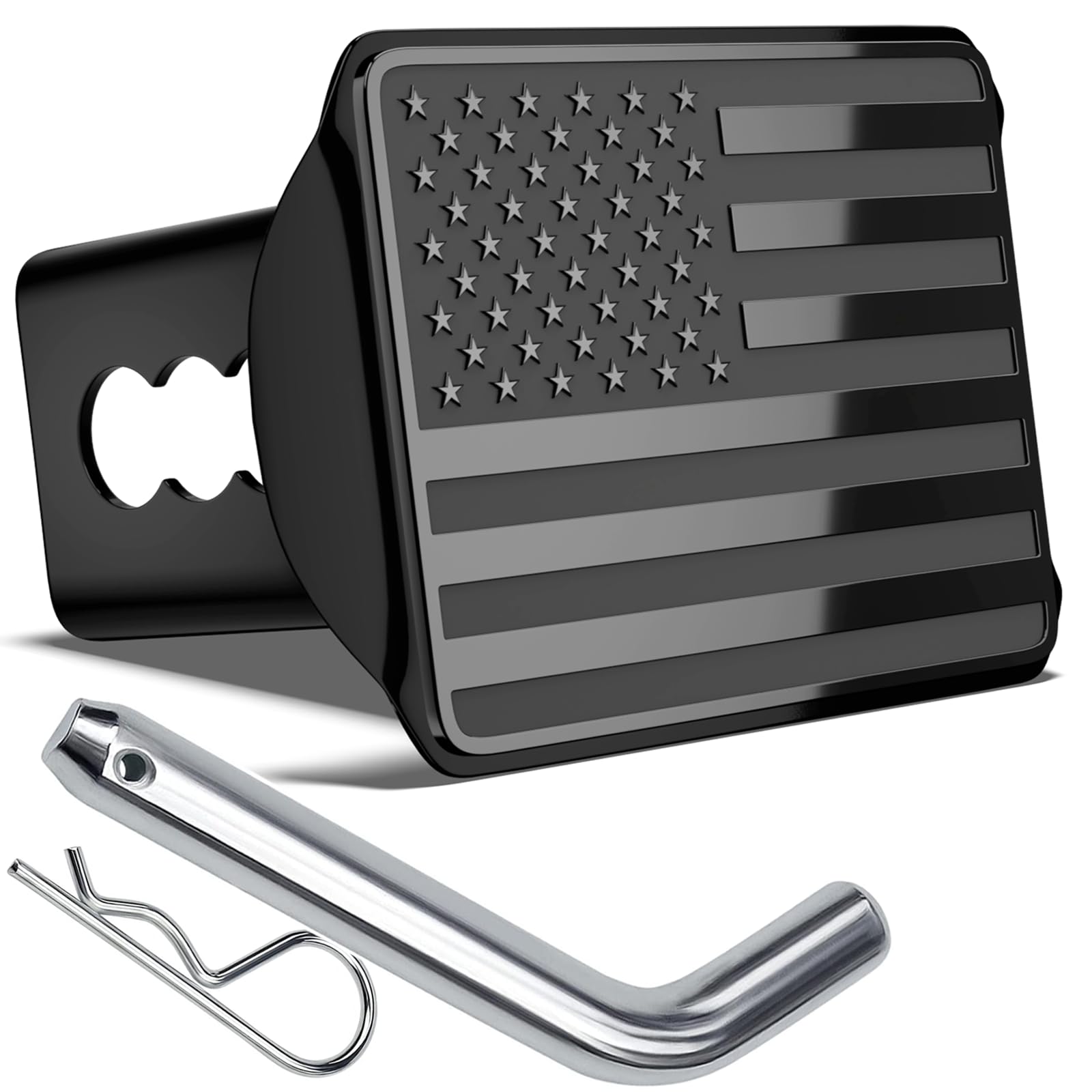 OGYE heavy American flag hitch cover front view protects the hitch and shows pride.