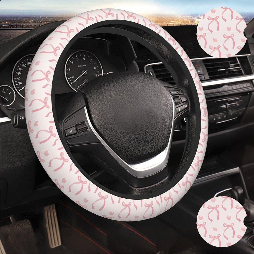 OHZOLLAN pink bow steering wheel cover adds grip and style for daily drives.
