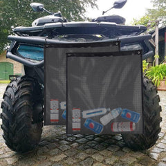 OIEKUN UTV mesh trash bag two-pack folded for compact storage and quick access.