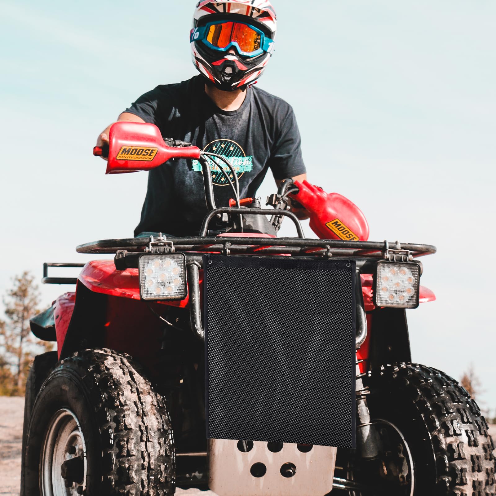OIEKUN UTV mesh trash bag two-pack in use on a forest trail.