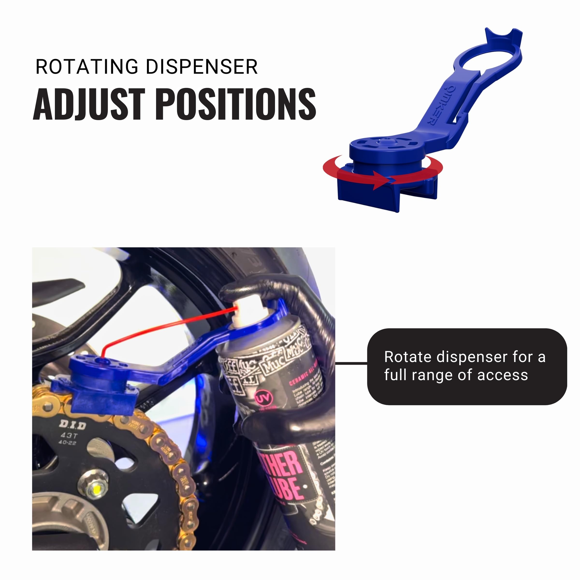 Oinker tips help minimize overspray and keep the chain area clean.