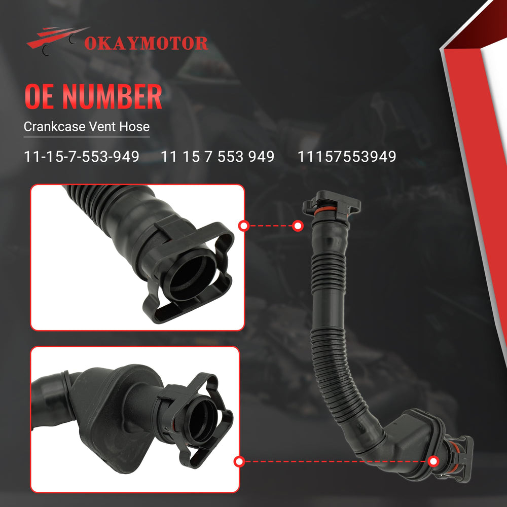 Okay Motor crankcase vent hose for BMW 335xi installed between valve cover and intake manifold.