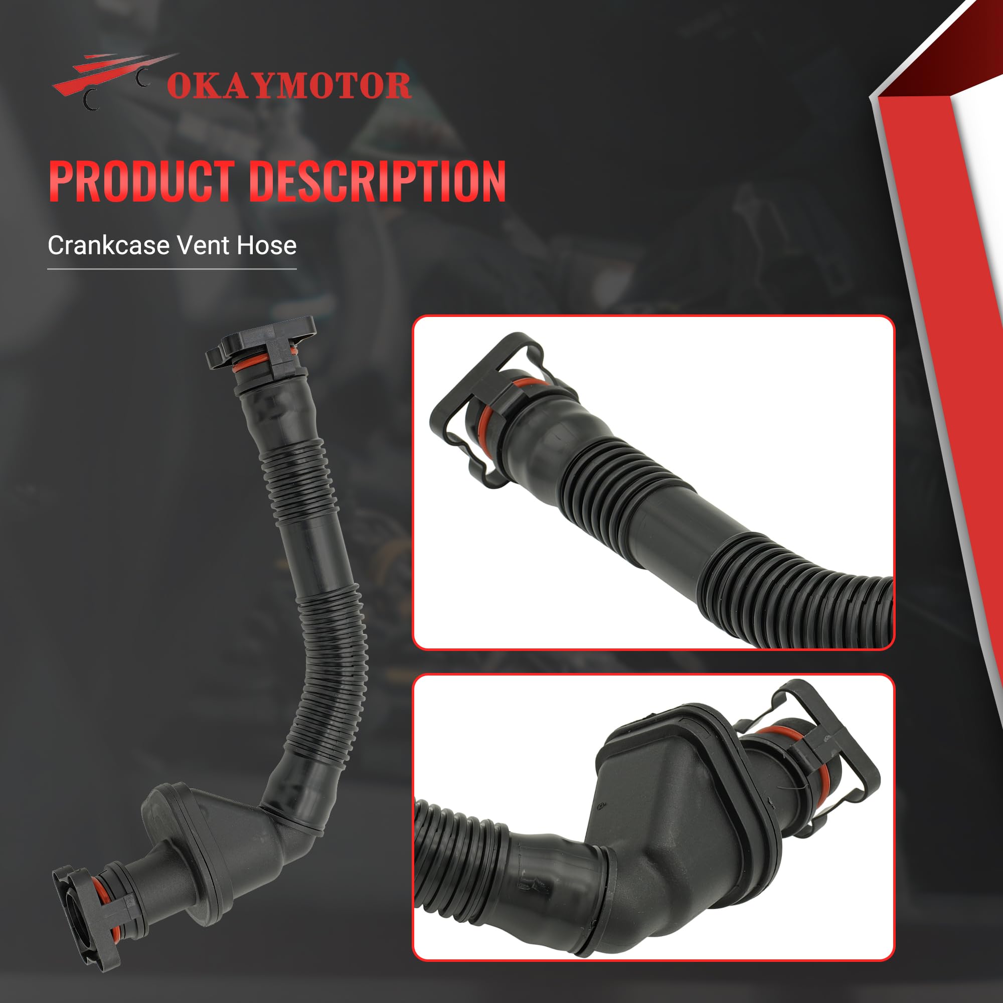 Okay Motor crankcase vent hose for BMW Z4 3.0L demonstrating proper connection in tight spaces.