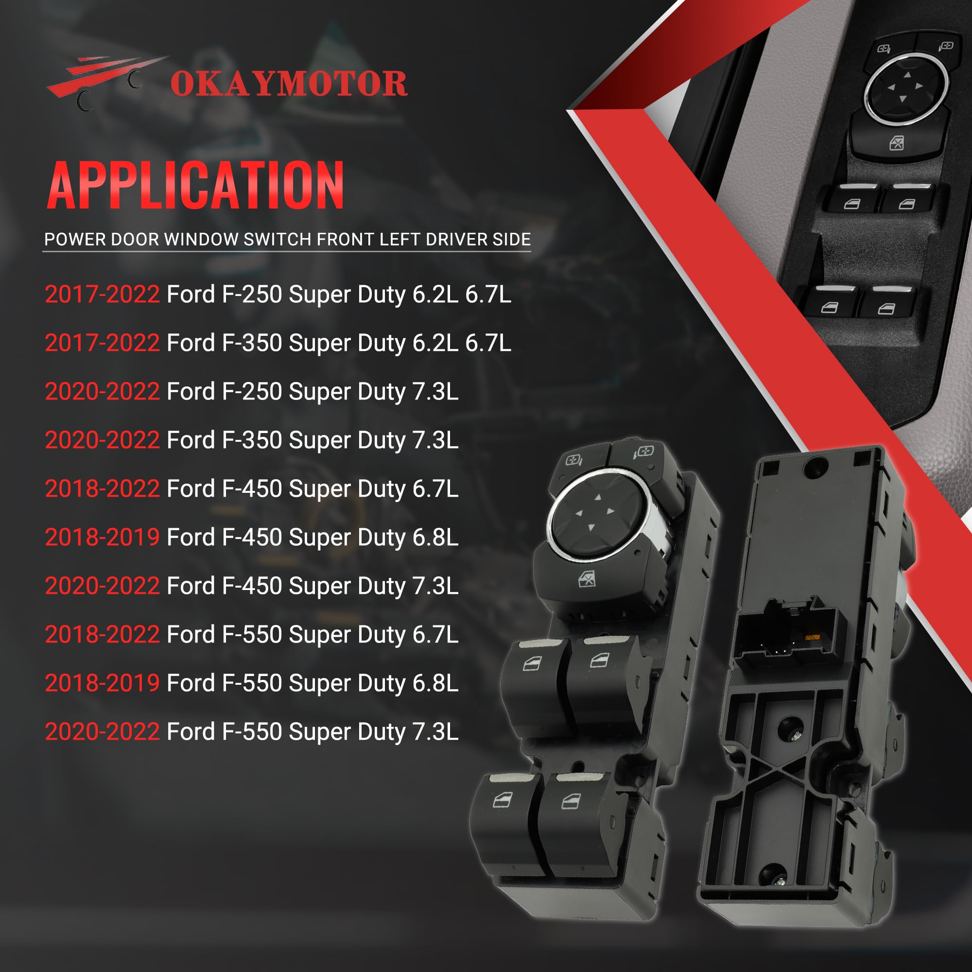 OKAY MOTOR JC3Z14529CA black faceplate view emphasizing sturdy, daily-use design