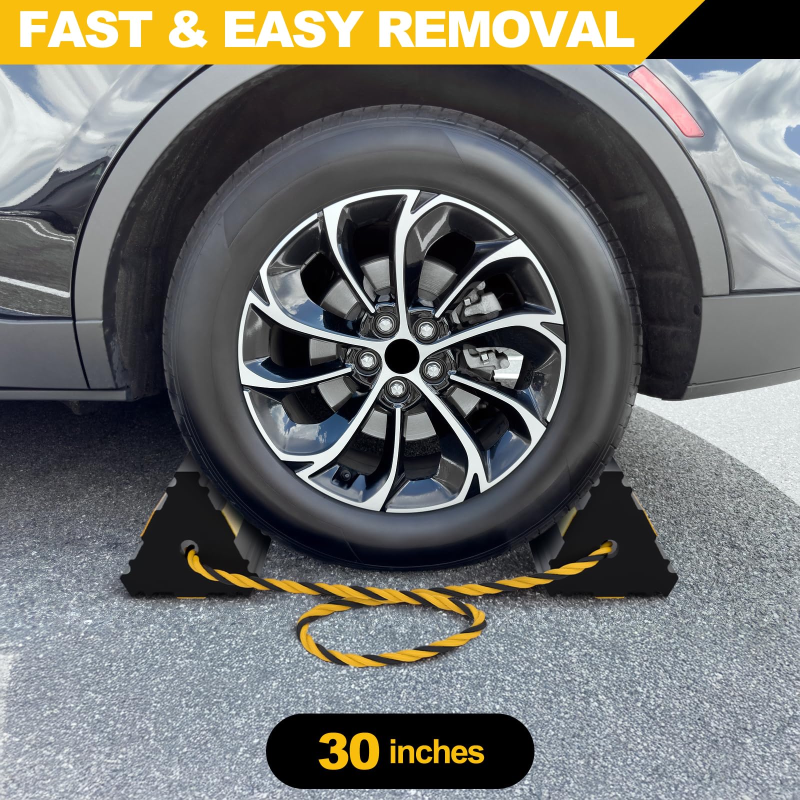 Okllen wheel chocks four-pack organized with rope for storage