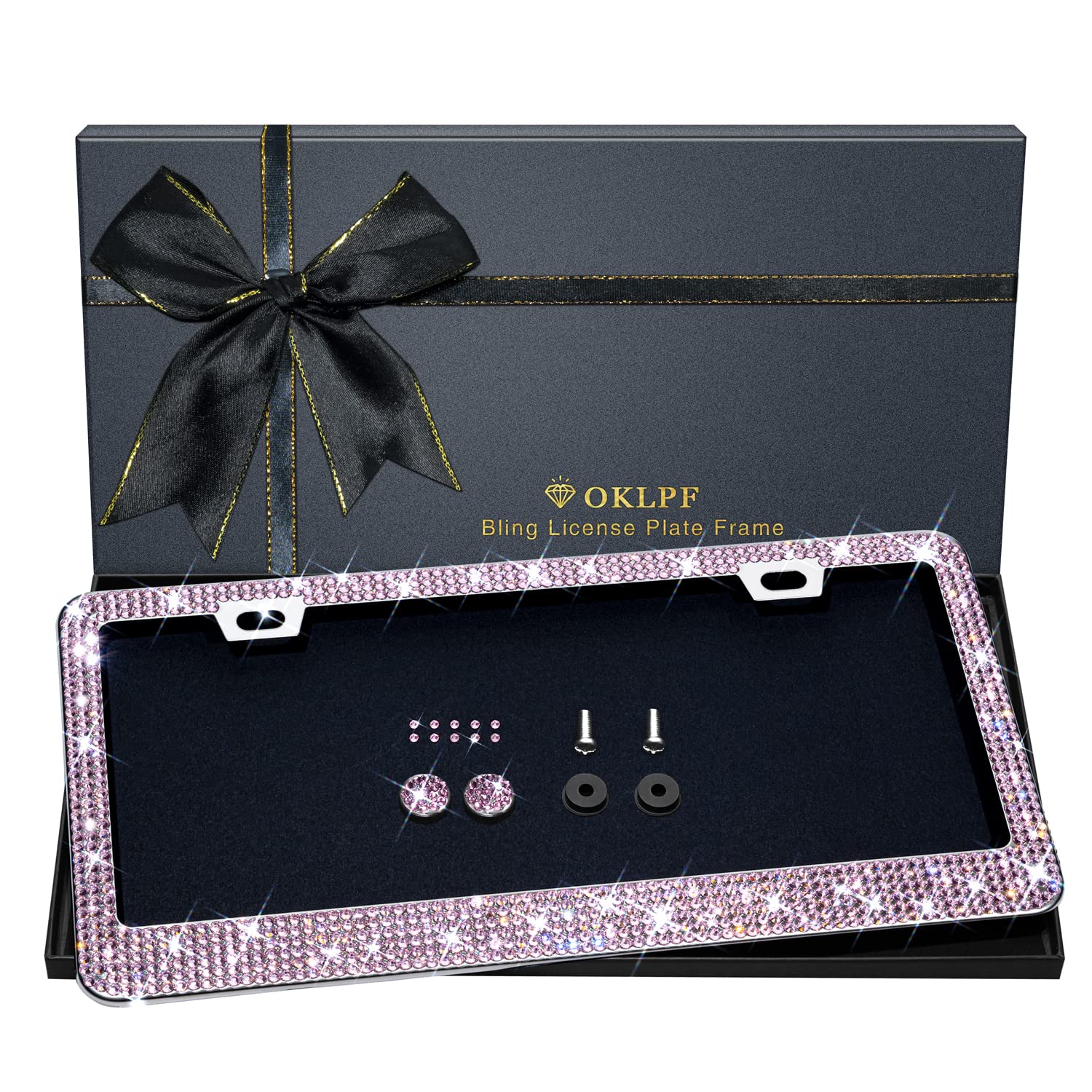 OKLPF Bling license plate frame close-up showing crystal detail for stylish car protection.