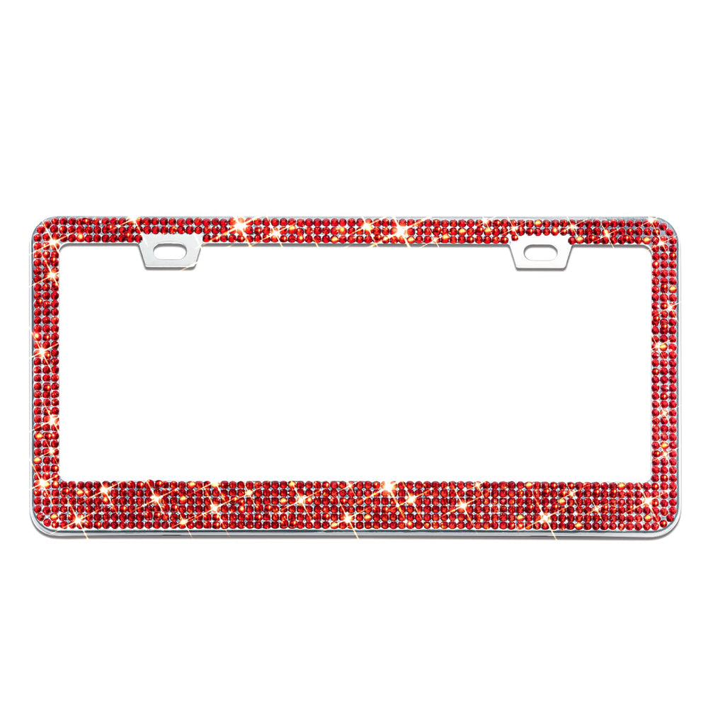 OKLPF Bling license plate frame closeup showing 14-facet diamonds for a dazzling finish.