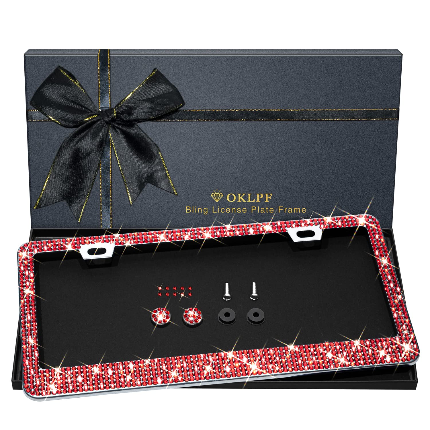 OKLPF Bling license plate frame with crystal rhinestones enhances style and protects your plate.
