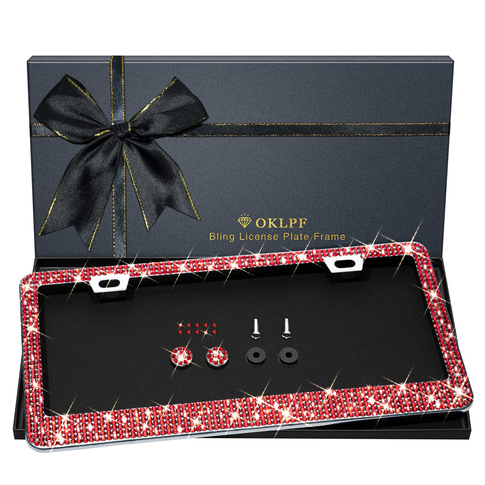 OKLPF Bling license plate frame with crystal rhinestones enhances style and protects your plate.