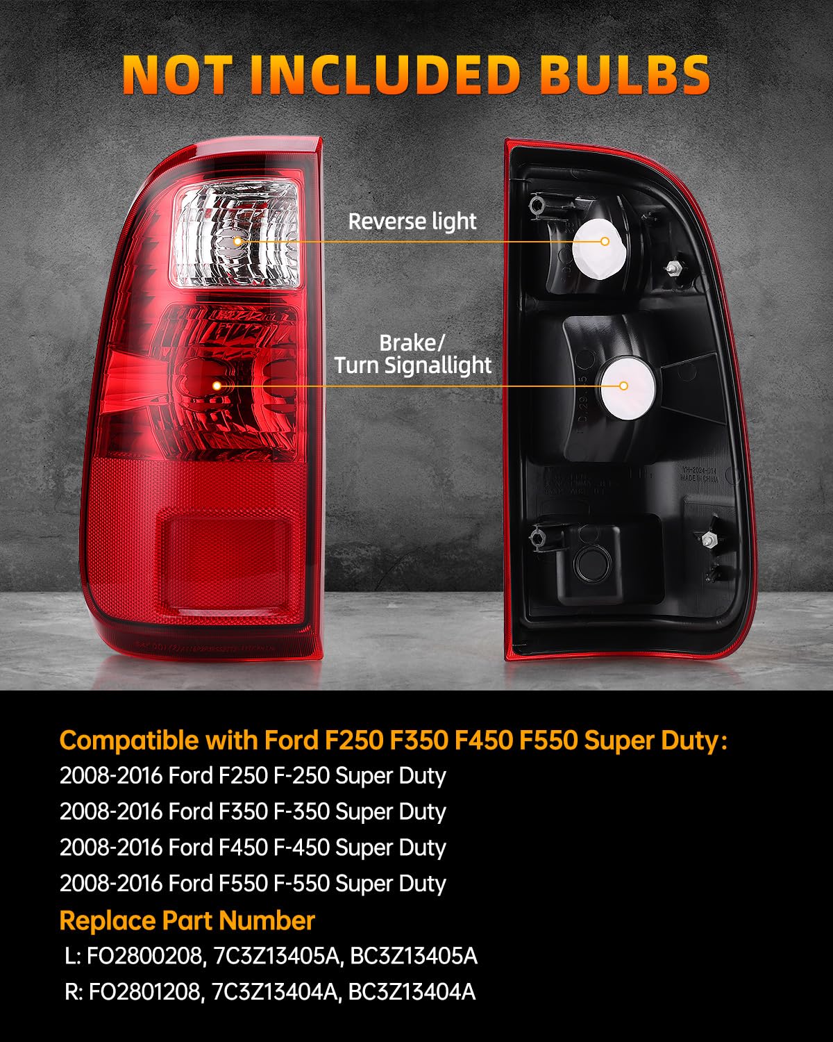 OKLPF rear brake tail light for Ford F-250 right side with durable housing.
