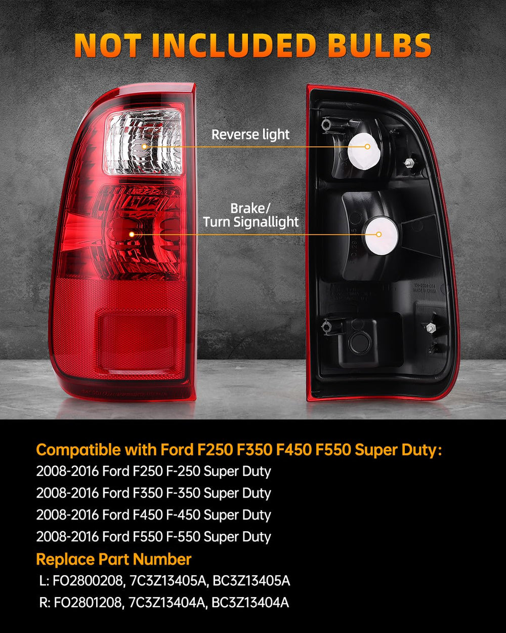 OKLPF rear brake tail light for Ford F-250 right side with durable housing.