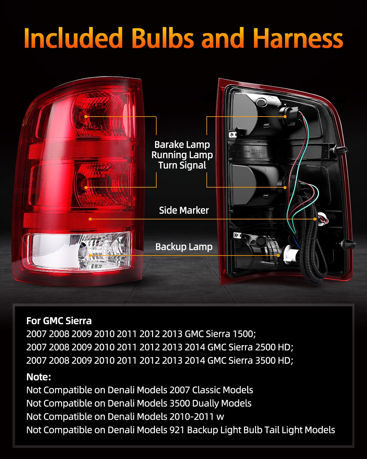 OKLPF rear brake tail light for GMC Sierra 2007-2014 right passenger side signaling clarity