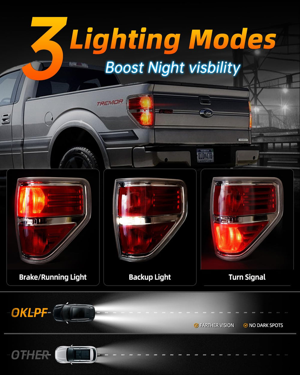 OKLPF tail light lens detail with chrome finish complements F-150 styling