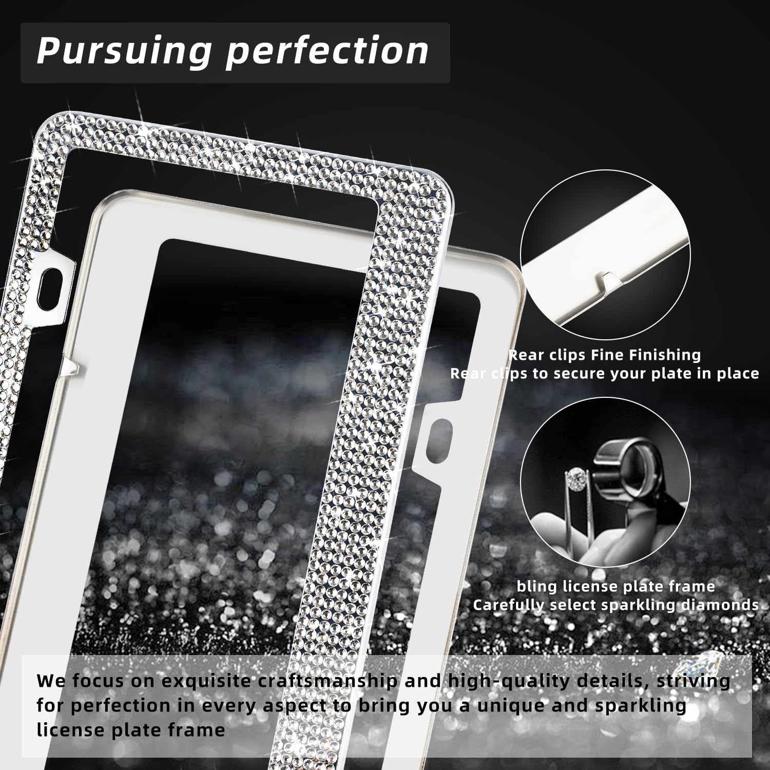 OKLPF Sparkling crystal frame adds nighttime visibility and stylish flair for your vehicle.