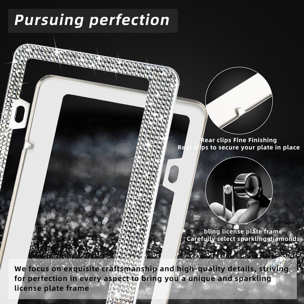 OKLPF Sparkling crystal frame adds nighttime visibility and stylish flair for your vehicle.