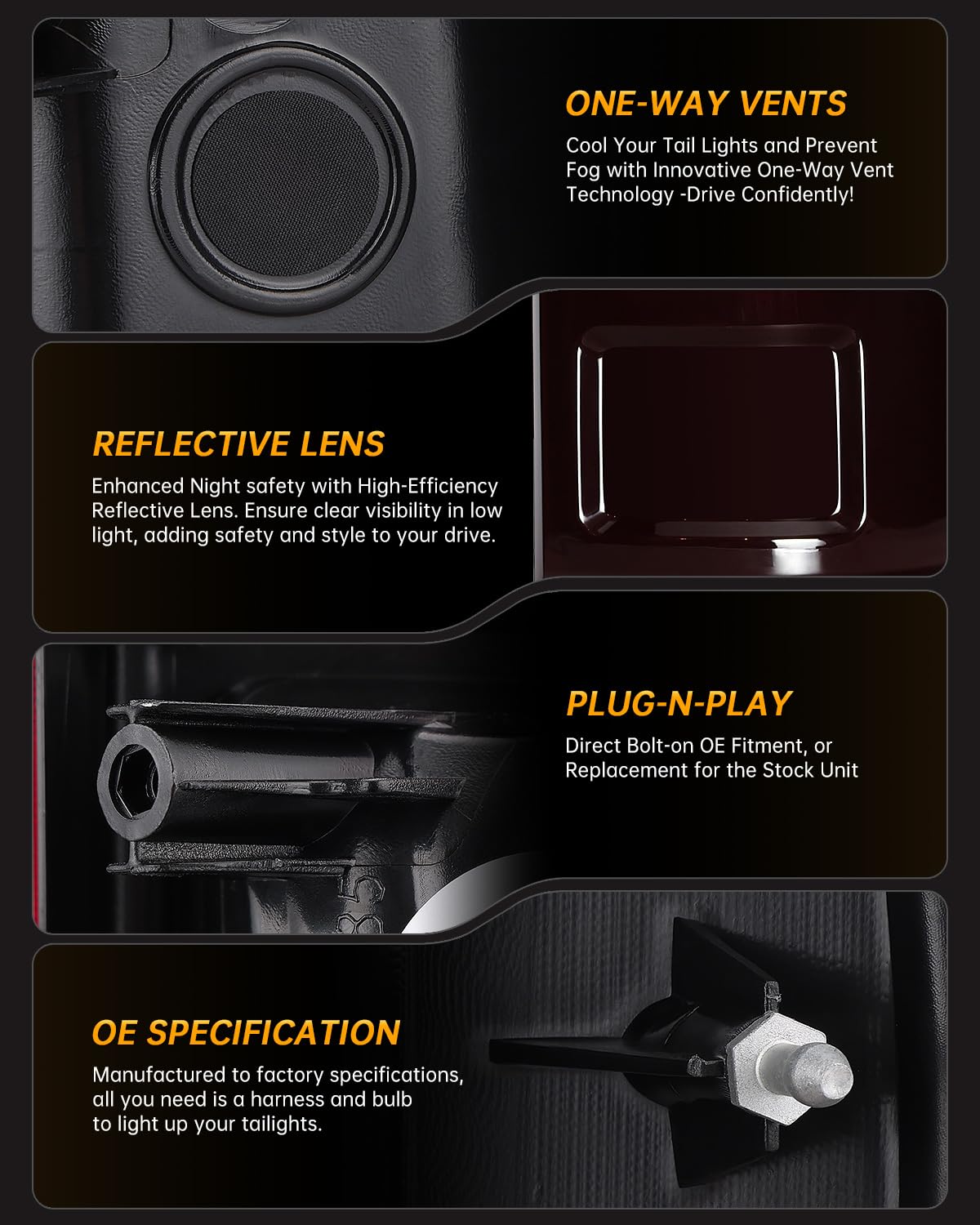 OKLPF rear tail light installed with simple plug-and-play connection