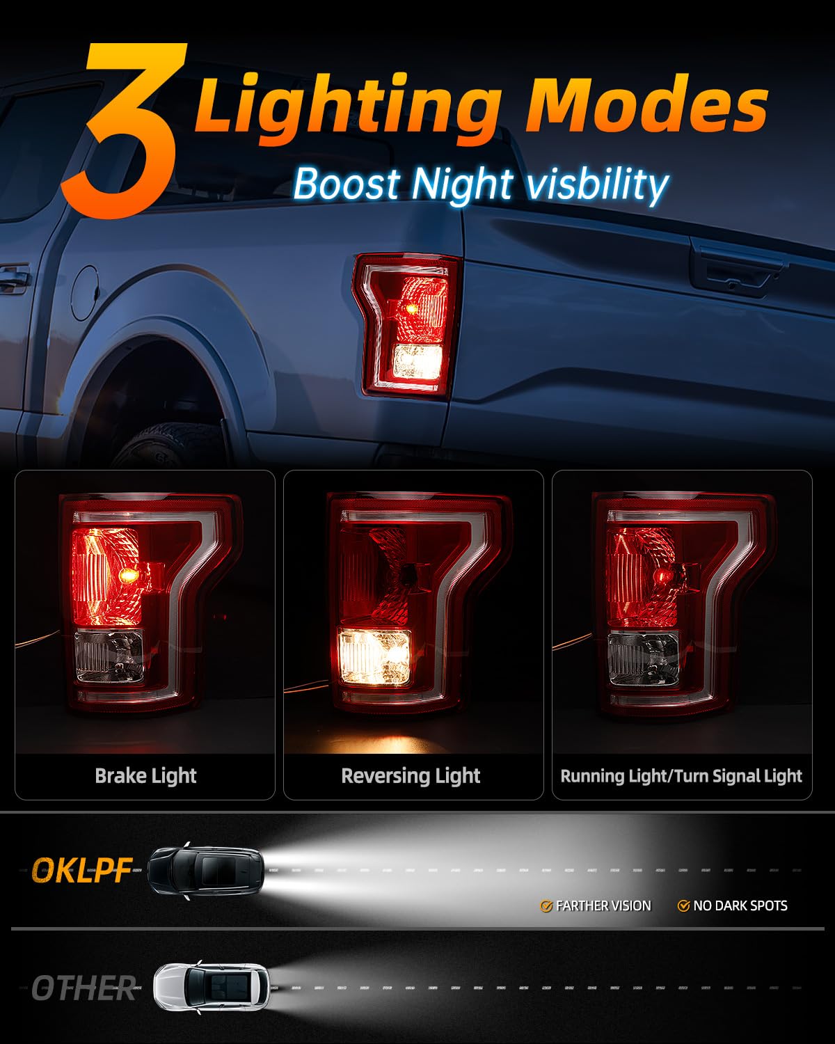 OKLPF taillight assembly includes bulbs for 2015-2017 F-150, ready to install.