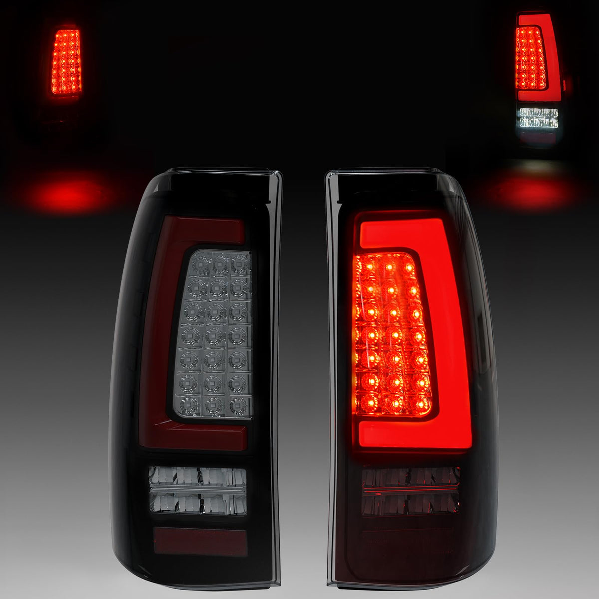 OKSIWA full LED tail lights with C-shaped design for 2003-2006 Chevy Silverado.
