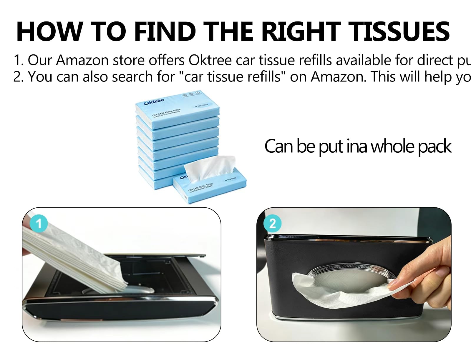 Oktree visor clip design keeps tissues secure and tidy.