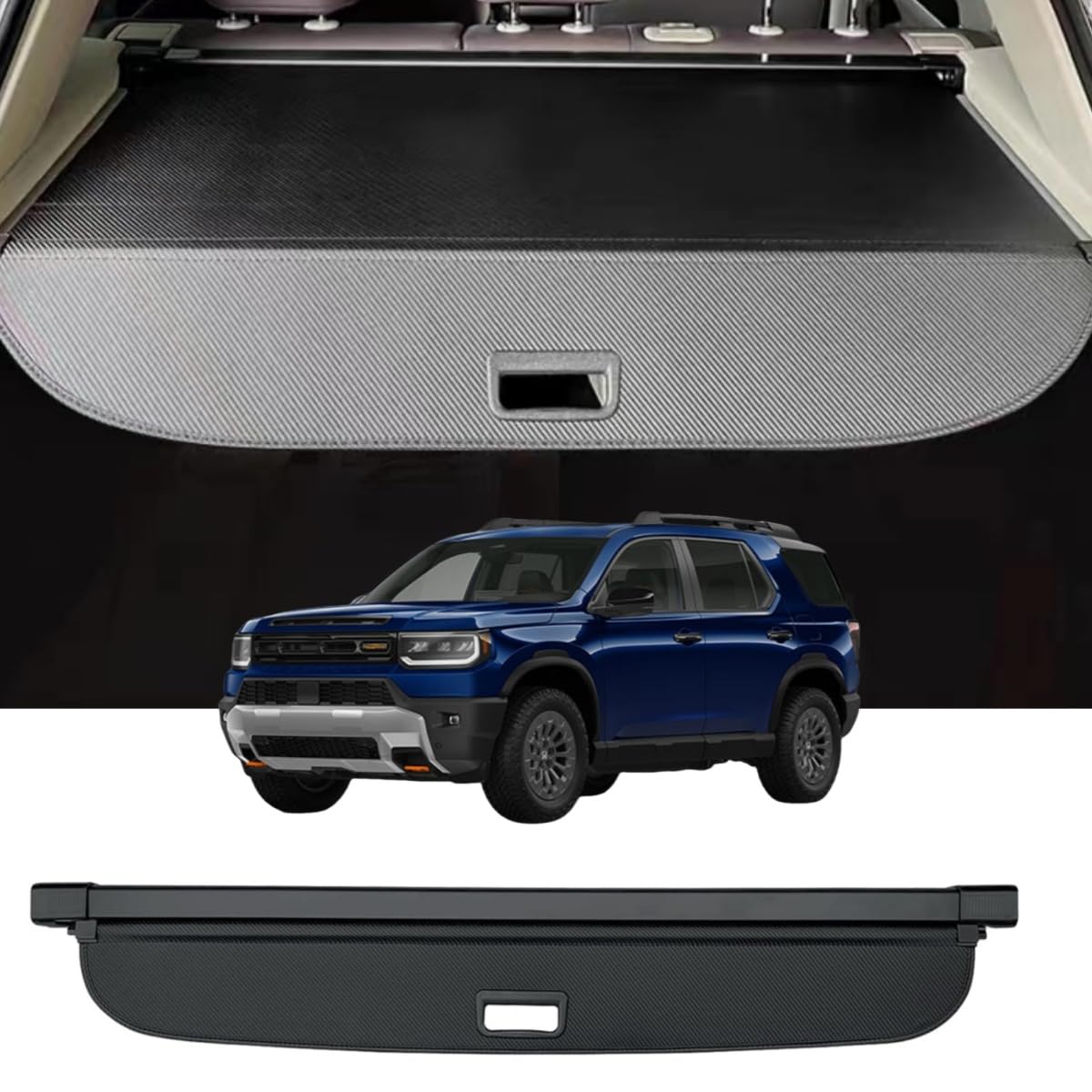 Okutech cargo cover for Honda Passport 2026 side view highlights carbon fiber style and privacy