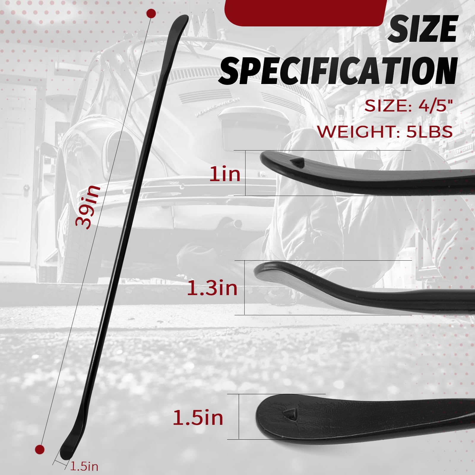 Olaismln tire bar ergonomic grip supports one-handed use on large tires.