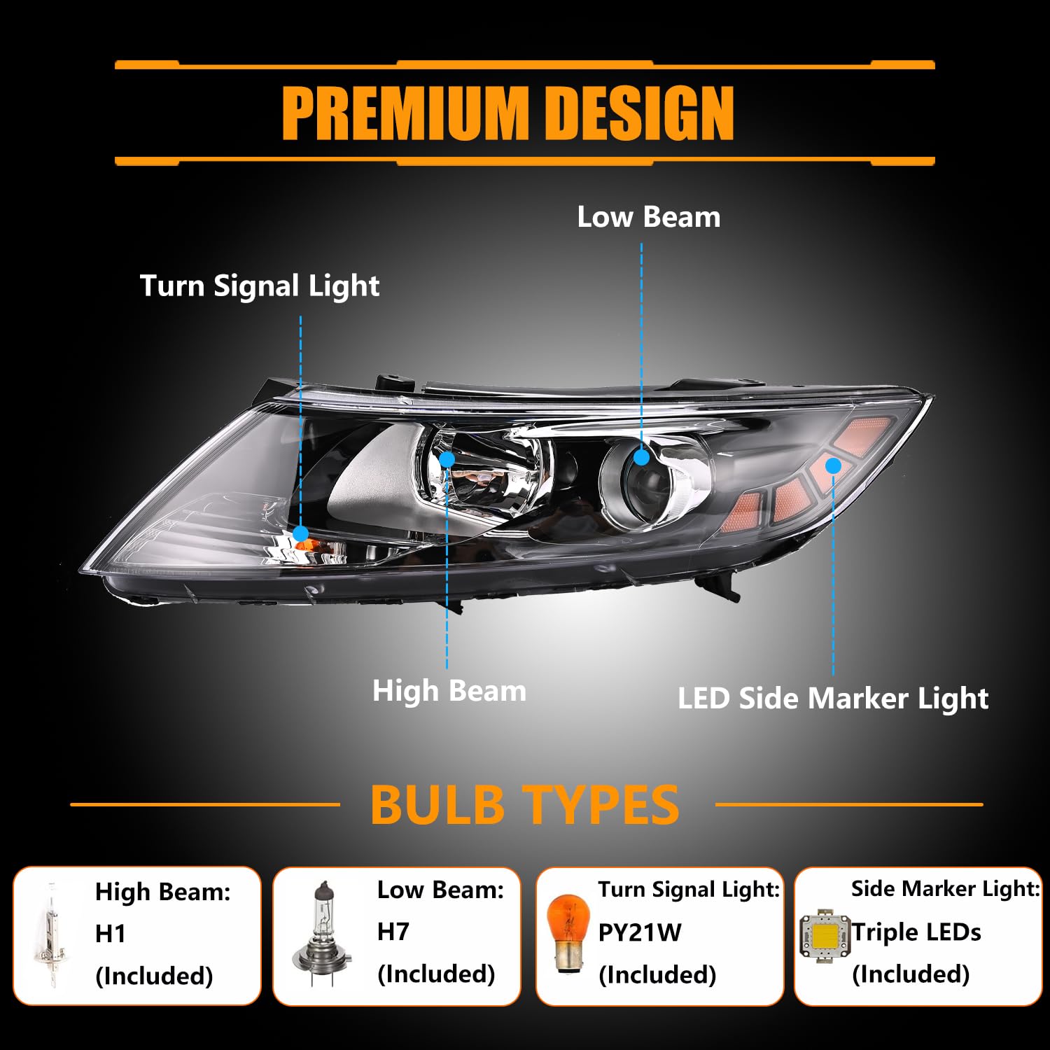 Oldani Ki-a Optima front view headlight with clear lens for sharper nighttime illumination