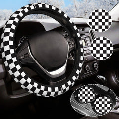 Olemier checkered steering wheel cover top view showing durable anti-slip grip.