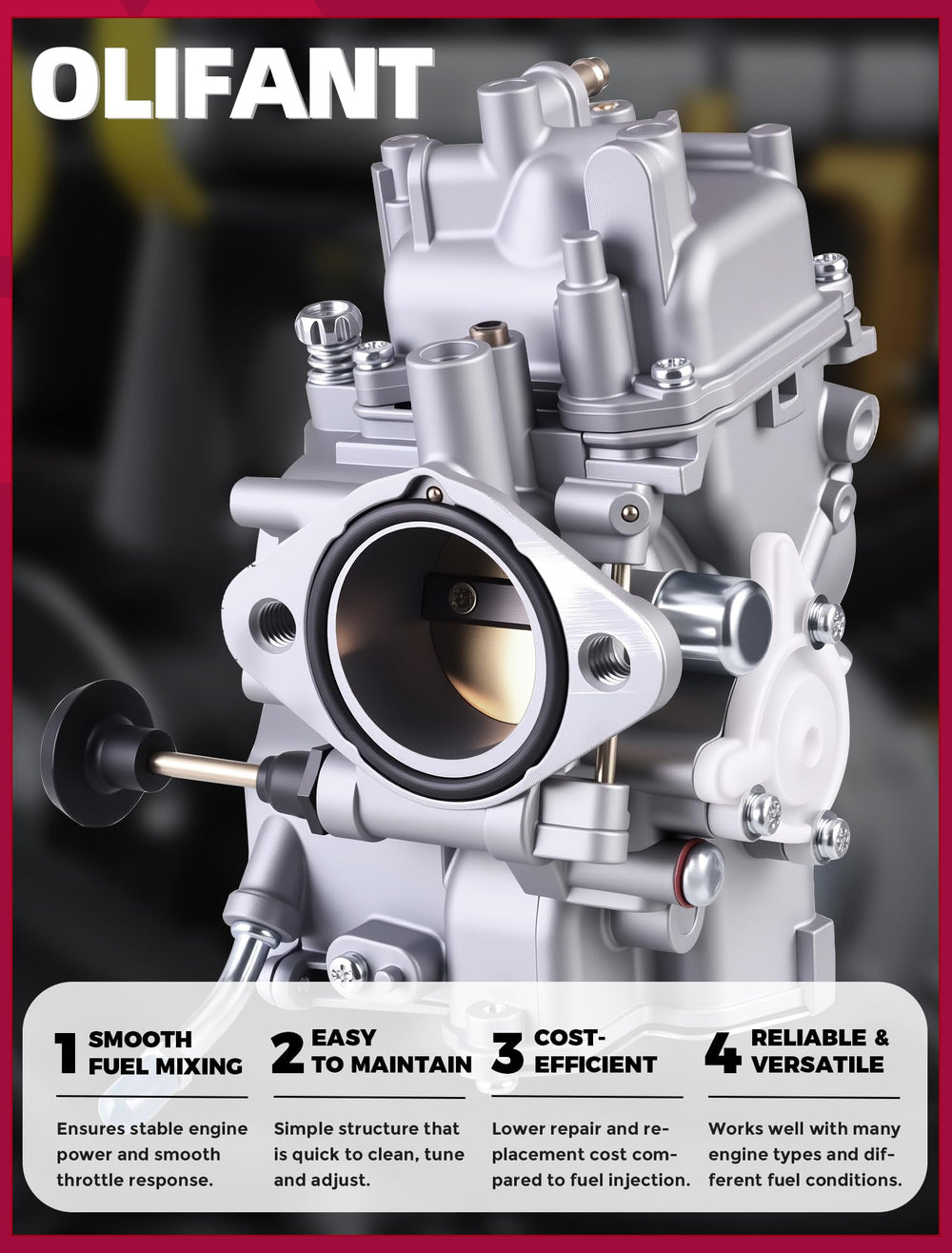 OLIFANT carburetor on Honda Rancher 350 TM-TE-ES highlighting robust fit